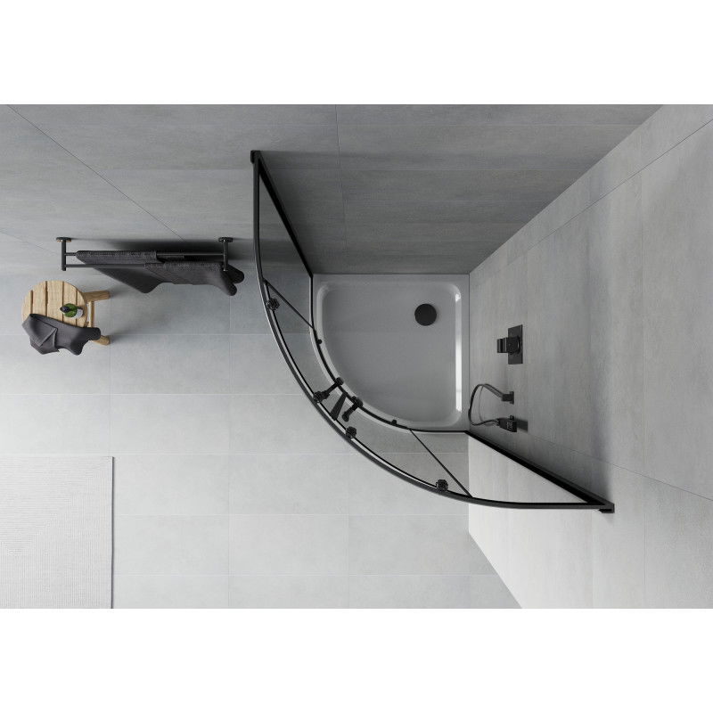 Mexen Rio полукръгла душ кабина 90 x 90 см, графит, черна + поддушово корито Flat, бяло - 863-090-090-70-40-4110B