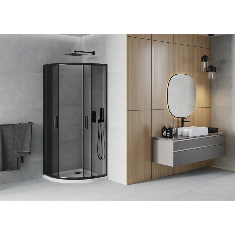 Mexen Rio полукръгла душ кабина 90 x 90 см, графит, черна + корито Flat, бял