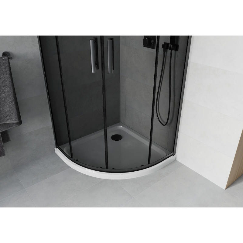 Mexen Rio полукръгла душ кабина 90 x 90 см, графит, черна + корито Flat, бял