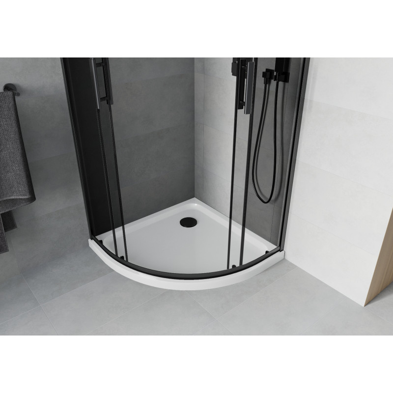 Mexen Rio полукръгла душ кабина 90 x 90 см, графит, черна + корито Flat, бял