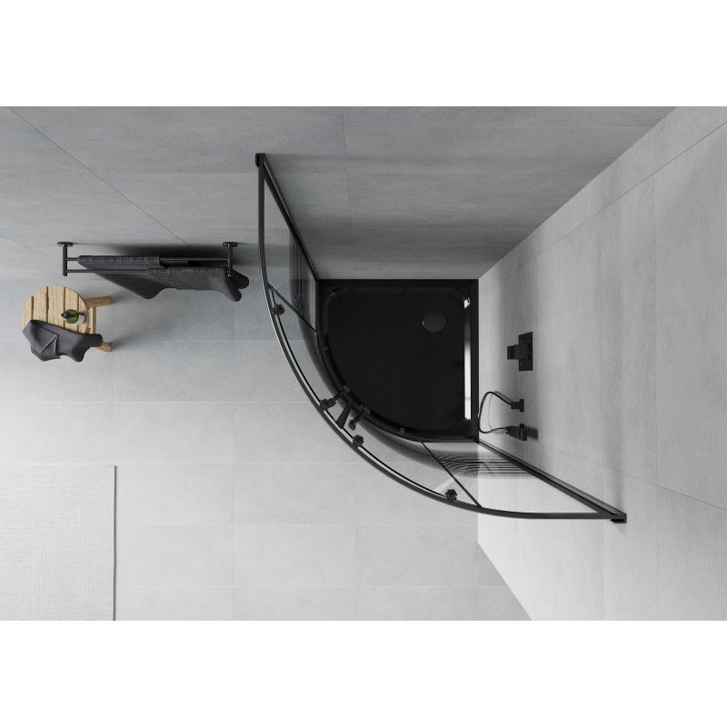 Mexen Rio душ кабина полукръгла 80 x 80 см, черни ленти, черна + корито Flat, черно - 863-080-080-70-20-4170B