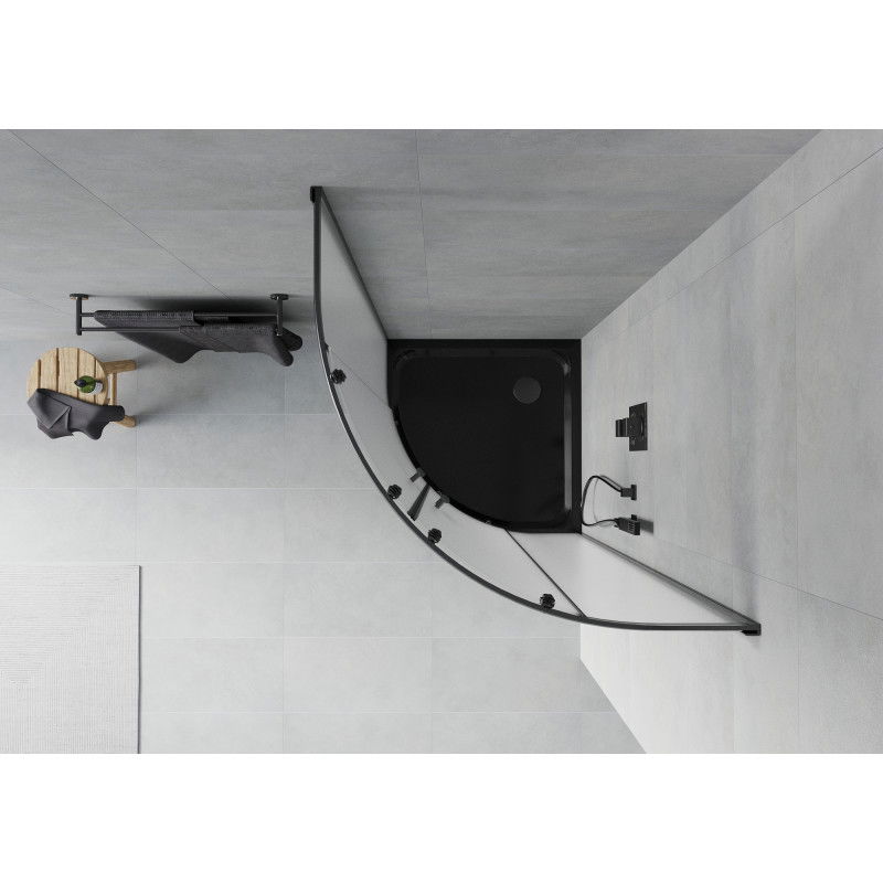 Mexen Rio полукръгла душ кабина 80 x 80 cm, мразовито стъкло, черна + корито Flat, черно - 863-080-080-70-30-4170B