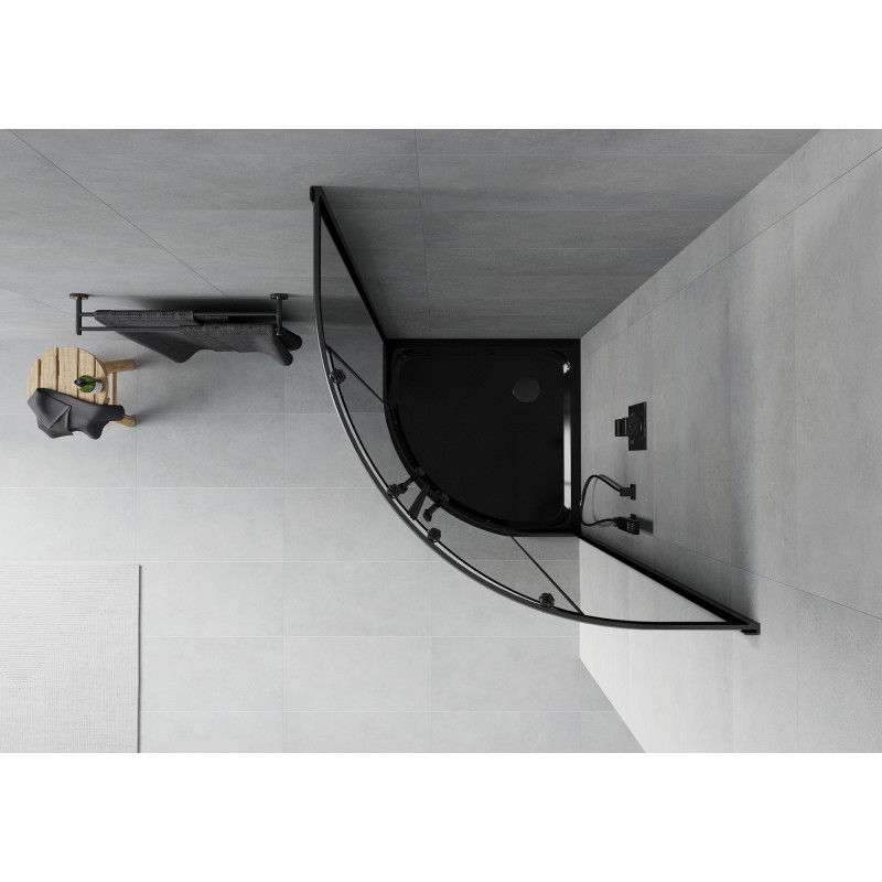 Mexen Rio полукръгла душ кабина 80 x 80 см, графит, черна + тава Flat, черна