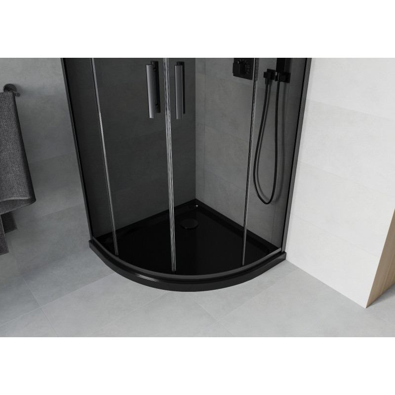 Mexen Rio полукръгла душ кабина 80 x 80 см, графит, черна + тава Flat, черна