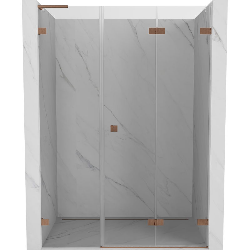 Сгъваеми душ врати Mexen Lunar-F L, десни 145 cm, прозрачни, матиран мед - 836SL-145-050-65-00-P