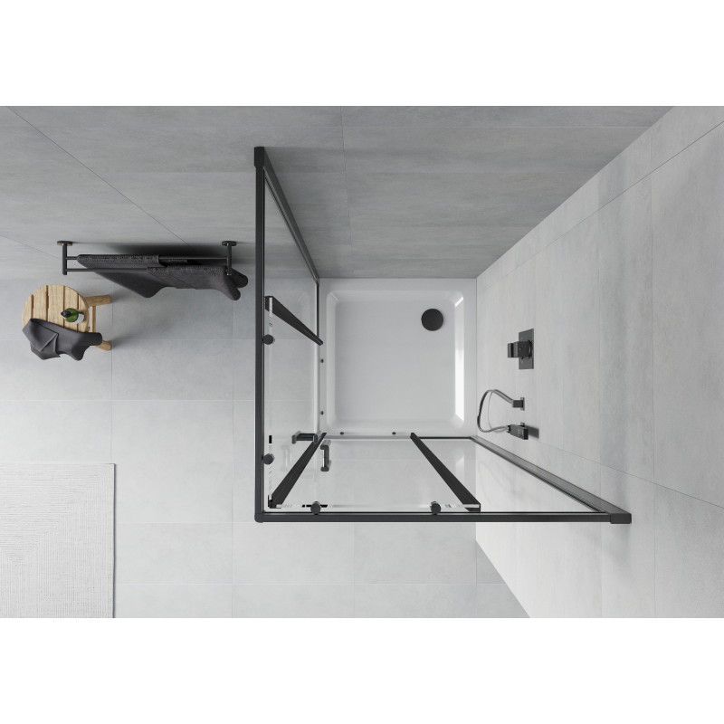 Mexen Rio квадратна душ кабина 90 x 90 см, прозрачна, черна + дъно Flat, бял