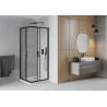 Mexen Rio квадратна душ кабина 90 x 90 cm, прозрачна, черна + корито Flat, бяло - 860-090-090-70-00-4010B