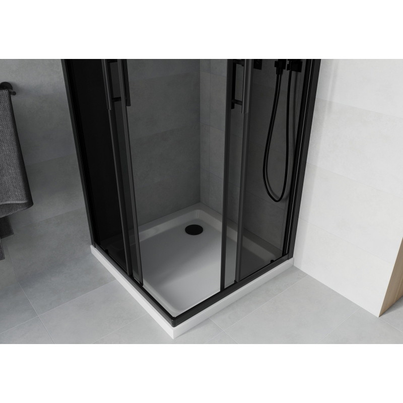 Mexen Rio квадратна душ кабина 70 x 70 см, графит, черна + поддушово корито Flat,
