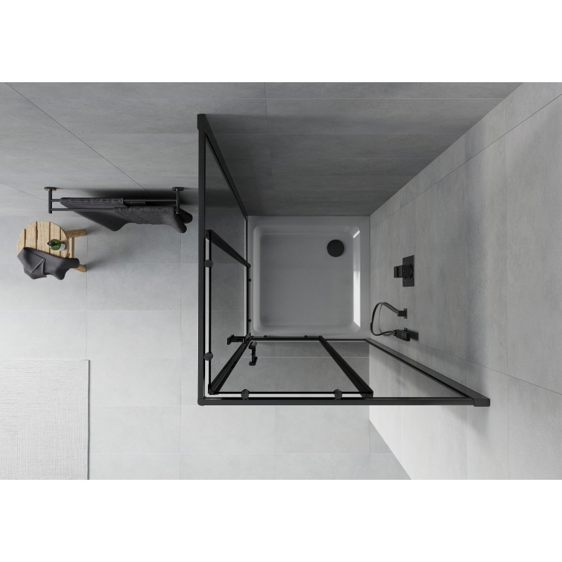 Mexen Rio квадратна душ кабина 90 x 90 см, графит, черна + поддушово корито Flat,