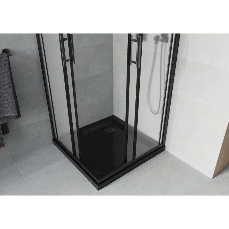 Mexen Rio квадратна душ кабина 80 х 80 см, матирана, черна + корито Flat, черно