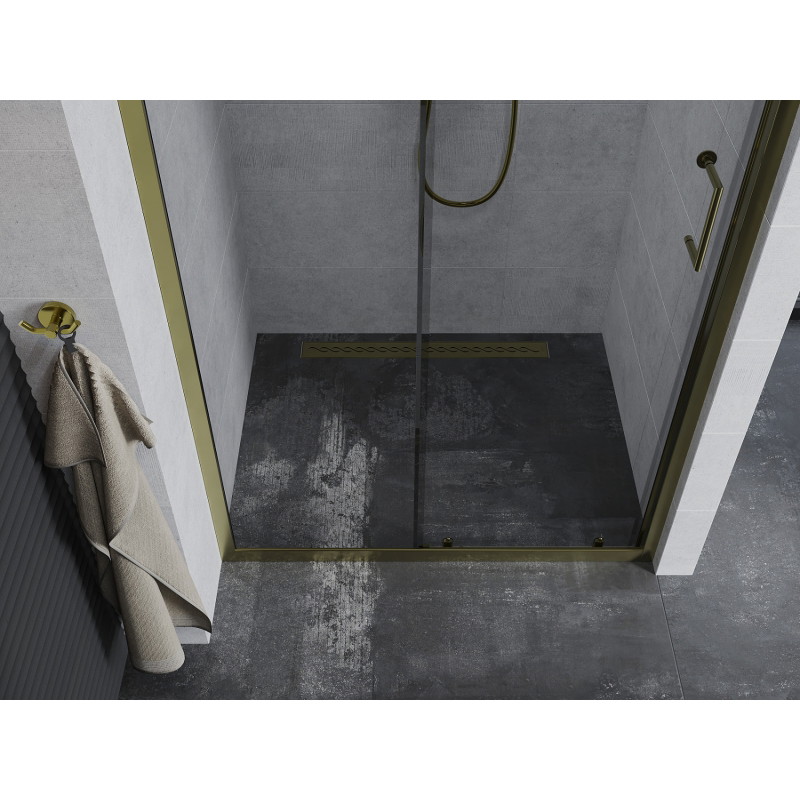Mexen Apia плъзгащи се душ врати 100 см, прозрачни, златни - 845-100-000-50-00
