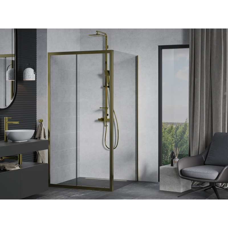 Mexen Apia разтегателна душкабина 90 x 90 см, прозрачна, златна - 840-090-090-50-00