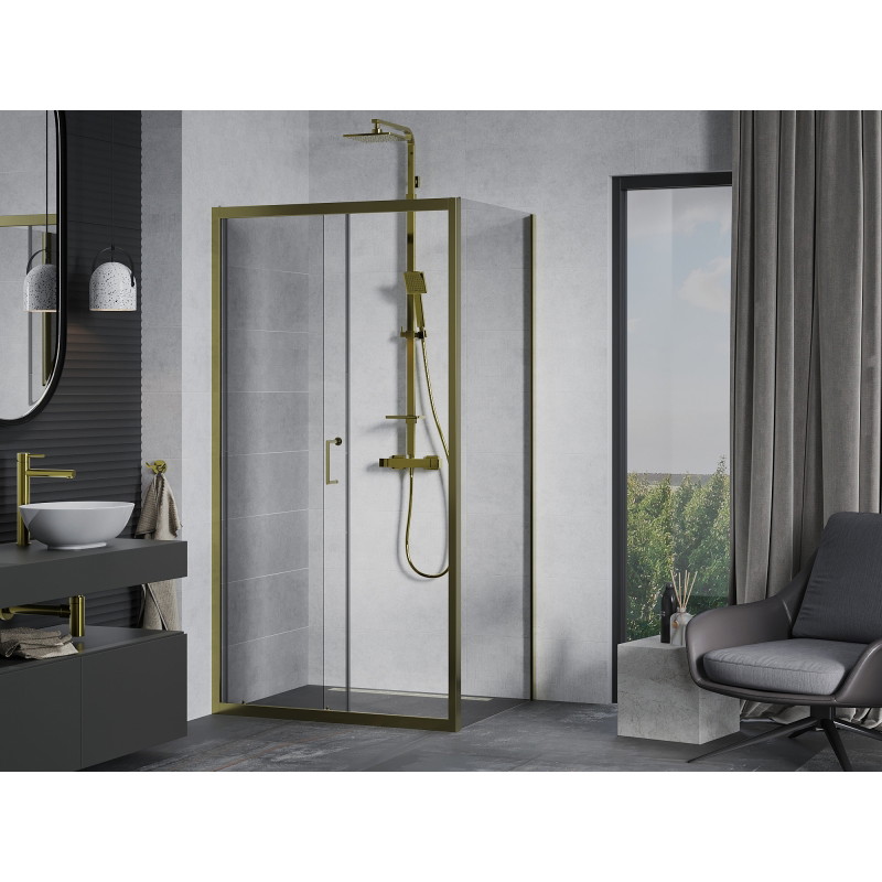 Mexen Apia плъзгаща се душ кабина 95 x 80 см, прозрачна, златна - 840-095-080-50-00