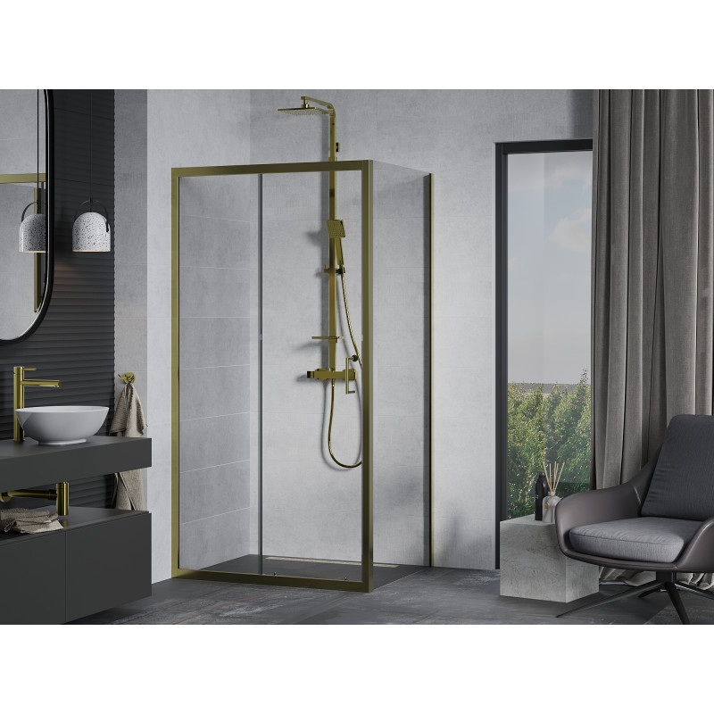Mexen Apia плъзгаща се душ кабина 125 x 90 см, прозрачна, златна - 840-125-090-50-00