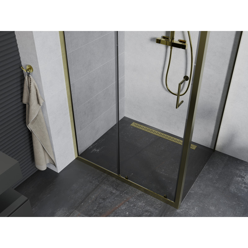 Mexen Apia плъзгаща се душ кабина 125 x 90 см, прозрачна, златна - 840-125-090-50-00
