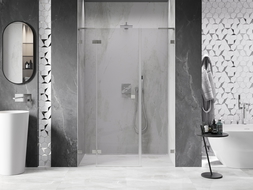 Mexen Lunar L лява душ кабина с отваряща се врата 140 cm, прозрачен, четкаван никел - 834SL-140-050-97-00-L