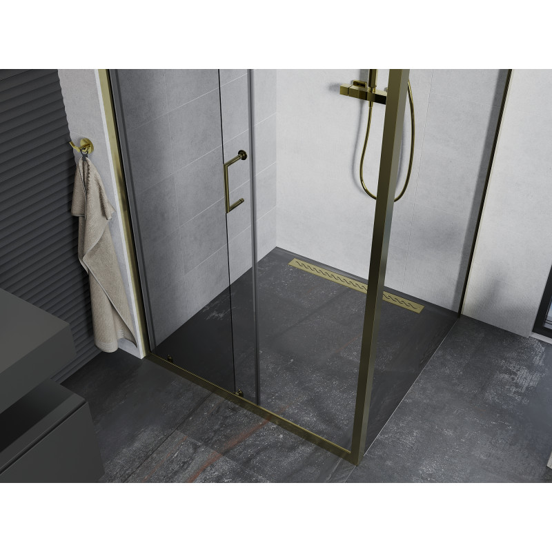 Mexen Apia плъзгаща се душ кабина 135 x 90 см, прозрачна, златна - 840-135-090-50-00