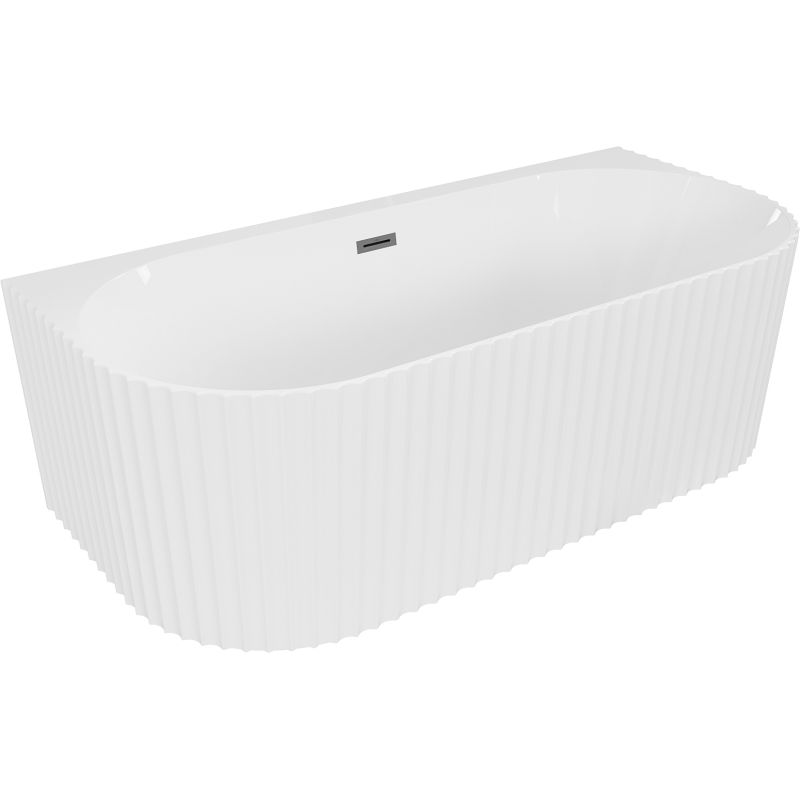 Mexen Sella свободностояща вана до стената, оребрена, 170 x 80 cm, бял гланц, преливник gun metal - 52711708000-95