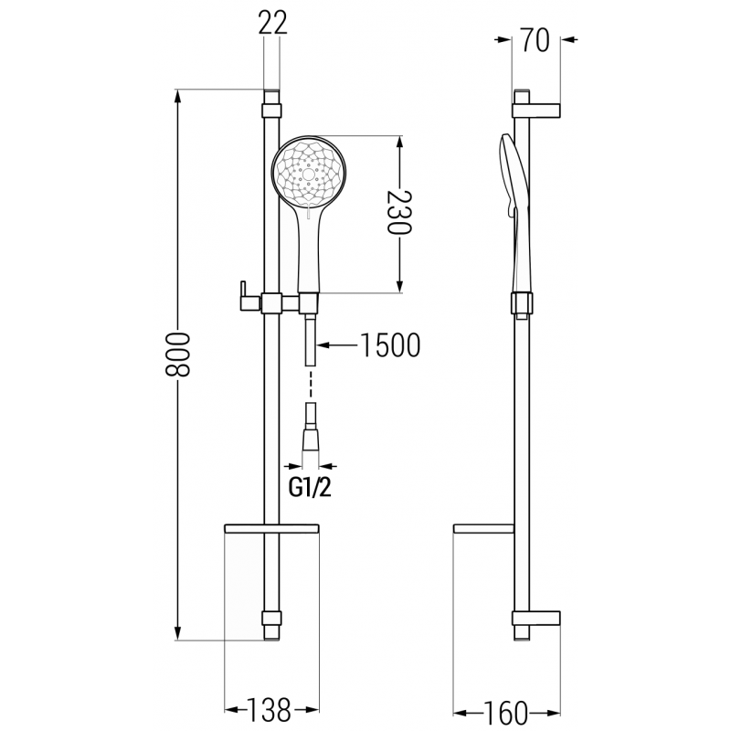 Mexen DQ74 плъзгащ се душ комплект, черен - 785744581-70