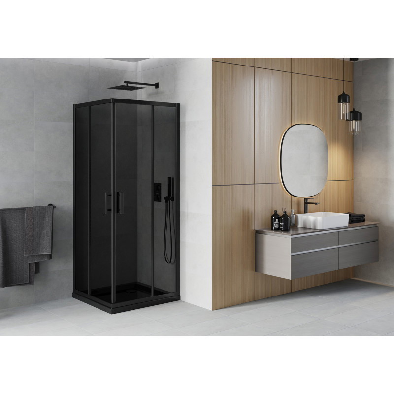 Mexen Rio квадратна душ кабина 80 x 80 см, графит, черна + поддон Flat, черен