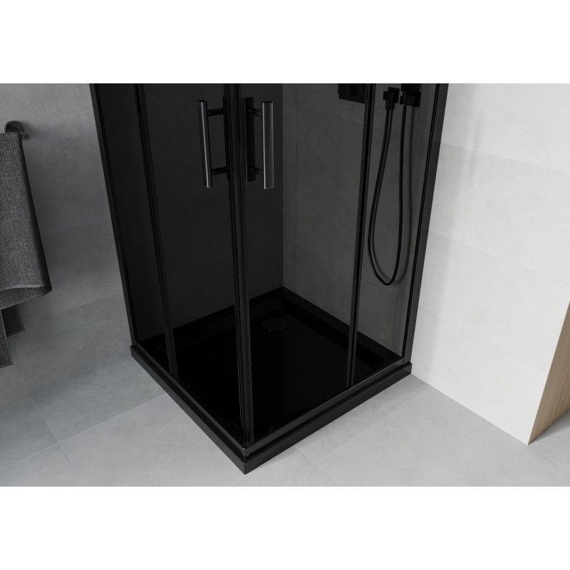 Mexen Rio квадратна душ кабина 80 x 80 см, графит, черна + корито Flat, черно - 860-080-080-70-40-4070B