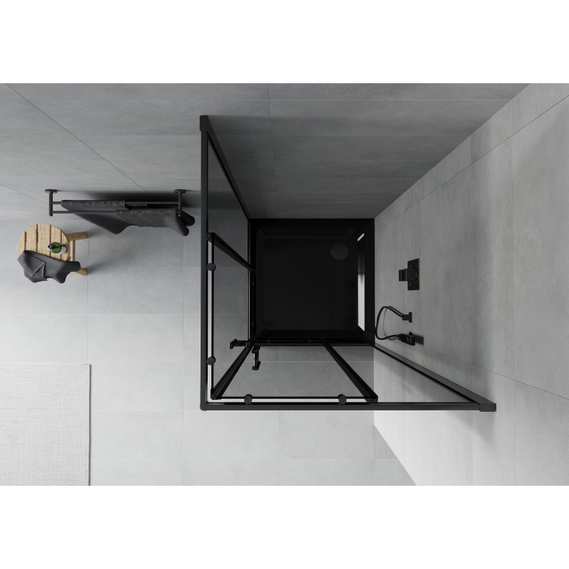 Mexen Rio квадратна душ кабина 80 x 80 см, графит, черна + поддушово корито Flat,