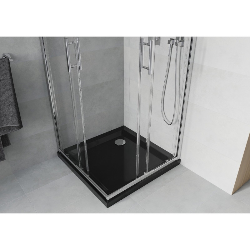 Mexen Rio Квадратна душ кабина 70 x 70 см, прозрачна, хром + корито Flat, черно