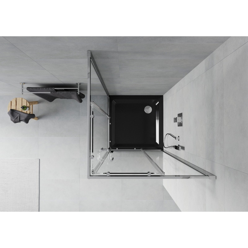 Mexen Rio Квадратна душ кабина 70 x 70 см, прозрачна, хром + корито Flat, черно