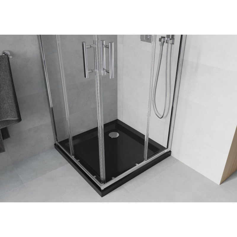 Mexen Rio квадратна душ кабина 70 x 70 см, прозрачна, хром + тава Flat, черен