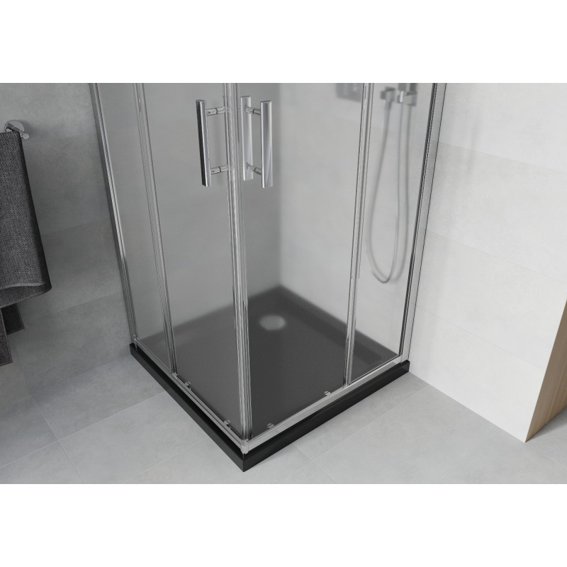 Mexen Rio квадратна душ кабина 70 x 70 см, матирана, хром + тавичка Flat, черна