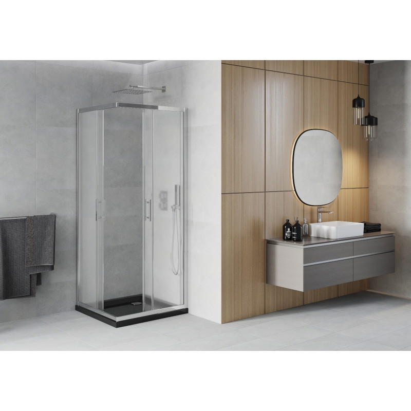 Mexen Rio квадратна душ кабина 70 x 70 см, матирано стъкло, хром + душовка Flat,
