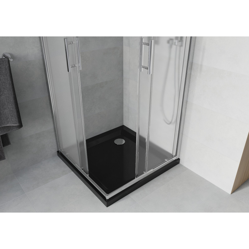 Mexen Rio квадратна душ кабина 70 x 70 см, матирана, хром + тавичка Flat, черна
