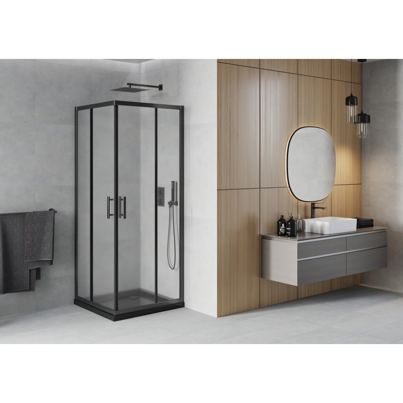 Mexen Rio квадратна душ кабина 70 x 70 см, матирана, черна + корито Flat, черно