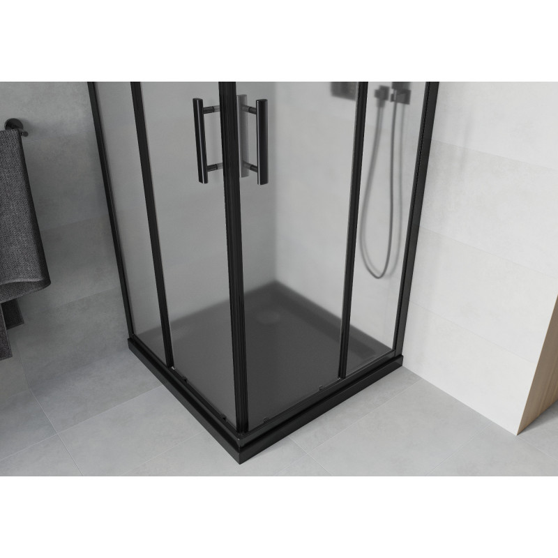 Mexen Rio квадратна душ кабина 70 x 70 см, матирана, черна + корито Flat, черно
