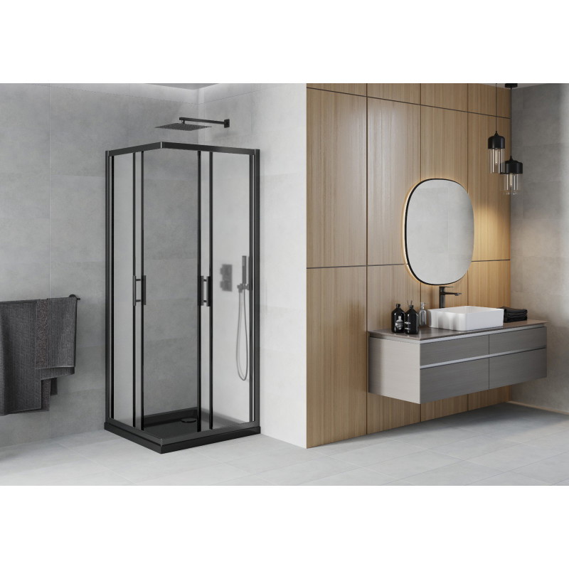 Mexen Rio квадратна душ кабина 70 x 70 см, матирана, черна + корито Flat, черно