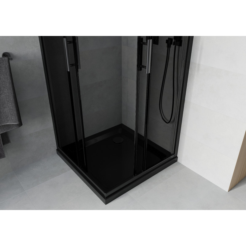 Mexen Rio квадратна душ кабина 70 x 70 см, графит, черна + поддушово корито Flat,