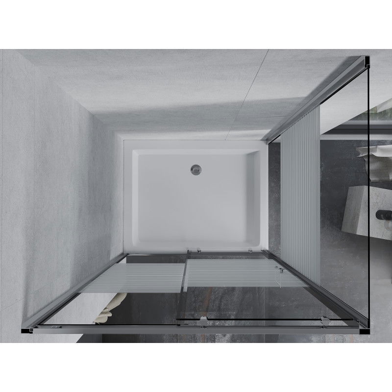 Mexen Apia плъзгаща се душ кабина 120 x 80 cm, бели ленти, хром + корито Рио - 840-120-080-01-20-4510