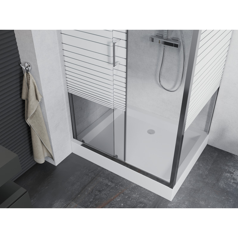 Mexen Apia разтегателна душ кабина 120 x 90 см, бели ивици, хром + поддушово