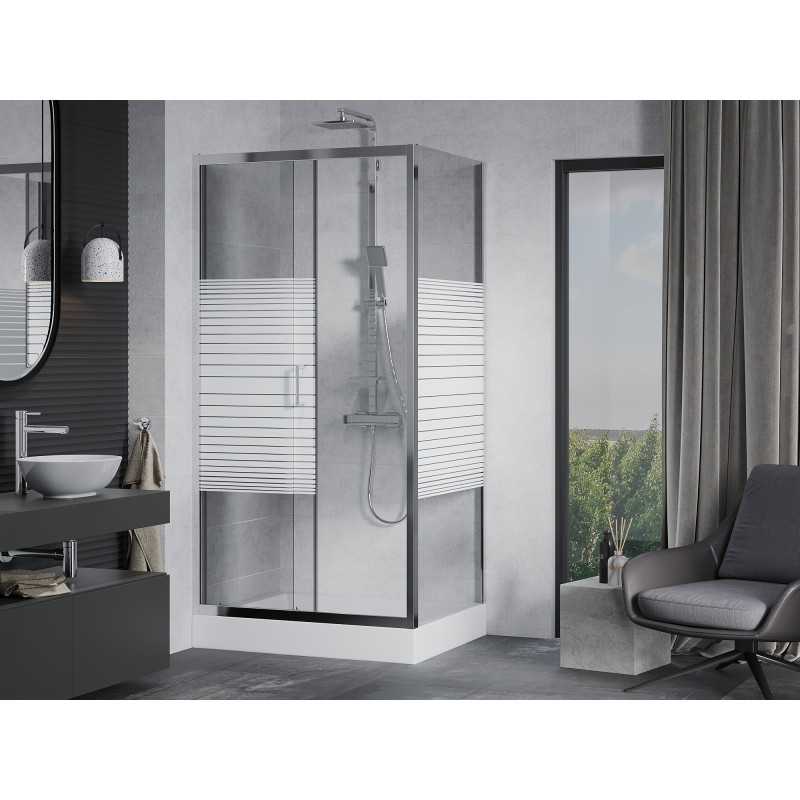 Mexen Apia разтегателна душ кабина 120 x 90 см, бели ивици, хром + поддушово