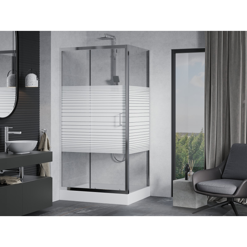 Mexen Apia разтегателна душ кабина 120 x 90 см, бели ивици, хром + поддушово