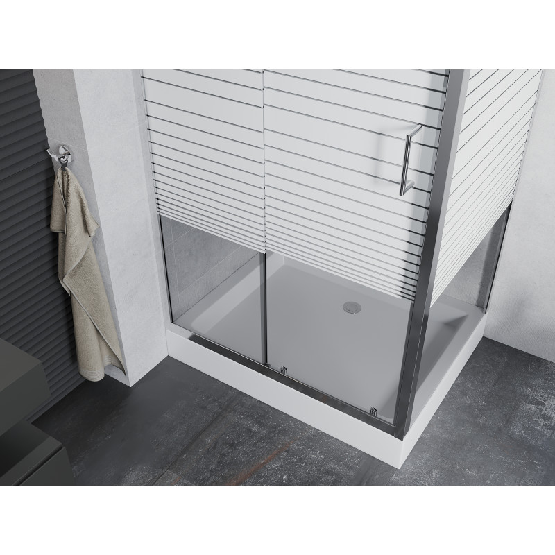 Mexen Apia разтегателна душ кабина 120 x 90 см, бели ивици, хром + поддушово