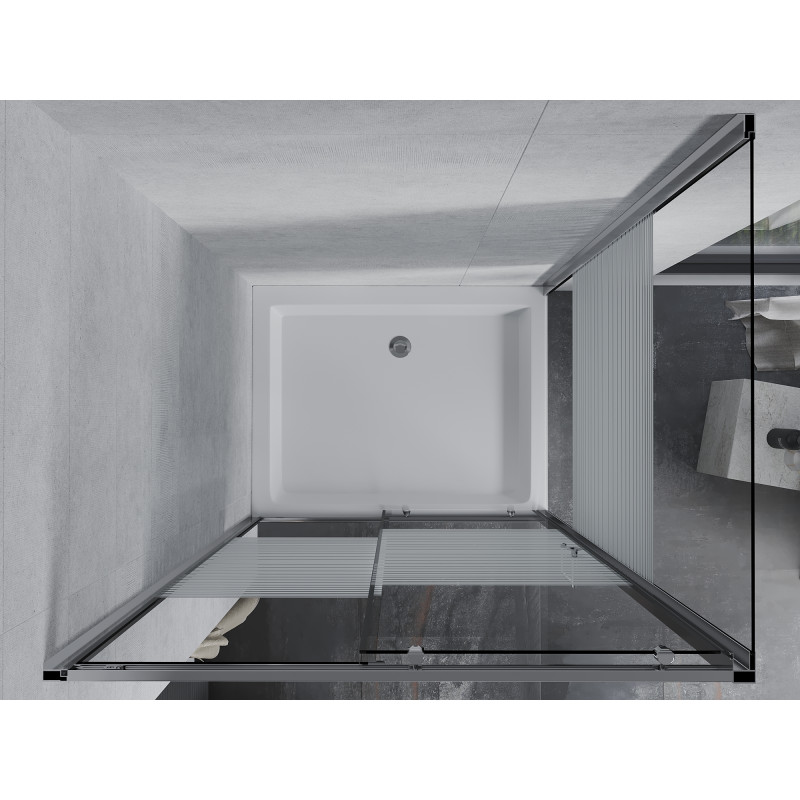 Mexen Apia разтегателна душ кабина 120 x 90 см, бели ивици, хром + поддушово