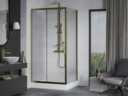 Mexen Apia плъзгаща се душ кабина 100 x 80 cm, прозрачен, златен + душ корито Rio - 840-100-080-50-00-4510