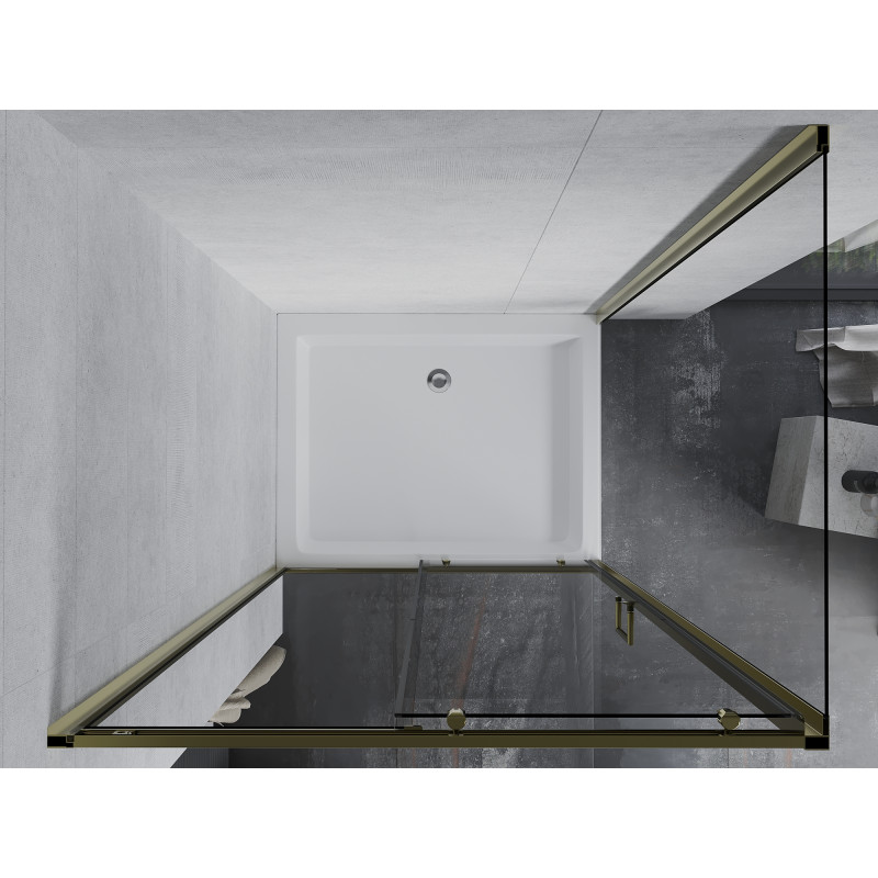 Mexen Apia плъзгаща се душ кабина 120 x 80 см, прозрачна, златна + корито Rio