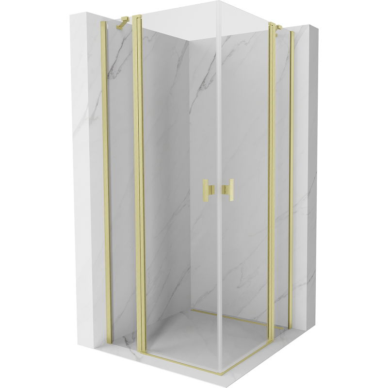 Mexen Mist Duo душ кабина с отварящи се врати 70 x 70 см, прозрачна, златна четкана - 8A4-070-070-55-00