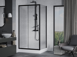 Mexen Apia плъзгаща се душ кабина 120 x 80 см, прозрачна, черна + корито Рио - 840-120-080-70-00-4510