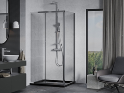 Mexen Apia плъзгаща душ кабина 120 x 70 см, прозрачна, хром + черен праг Flat - 840-120-070-01-00-4070