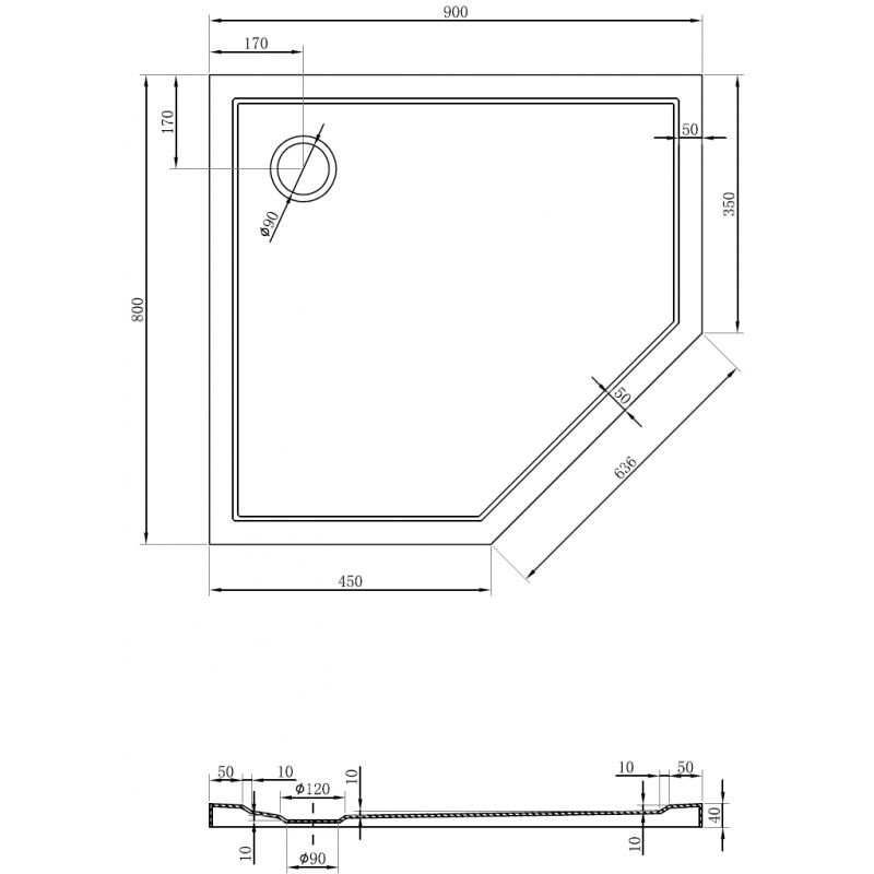 Mexen Flow петoъгълна тънка тава лява 90 x 80 см, бял гланц - 46P108090L