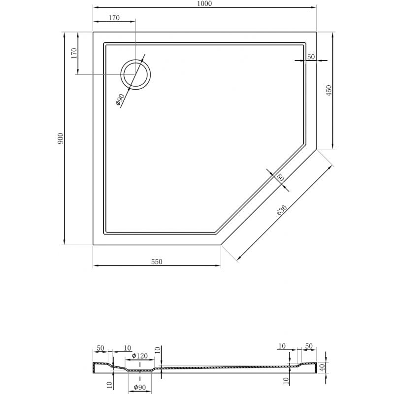 Mexen Flow пет-ъгълна входка, тънка, лява 100 x 90 см, бял гланц - 46P109010L