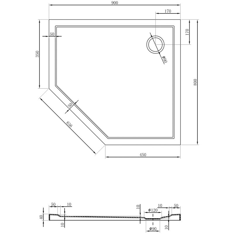 Mexen Flow петоъгълна душ кабина slim дясна 90 x 80 cm, черен мат - 46P708090R